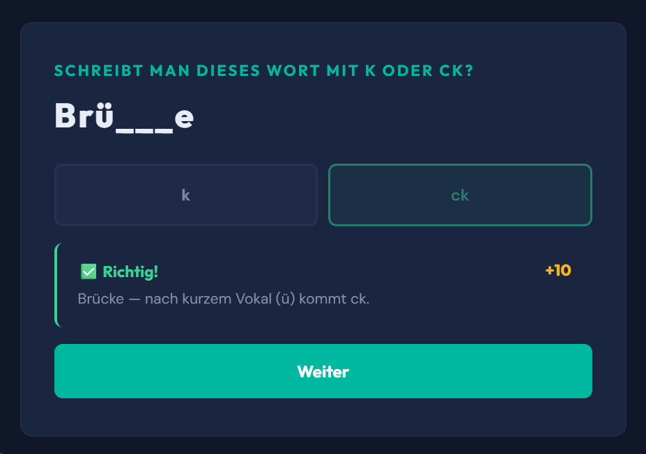 Beispiel-Aufgabe k oder ck?