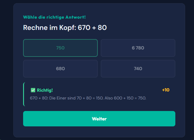 Beispiel-Aufgabe Kopfrechnen