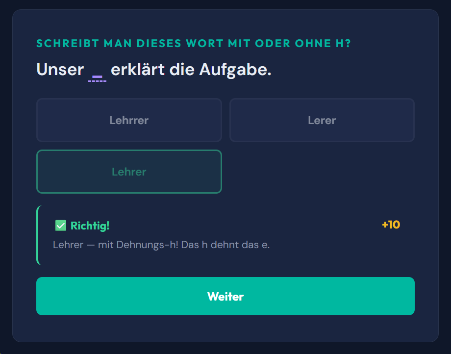 Beispiel-Aufgabe Mit oder ohne h?
