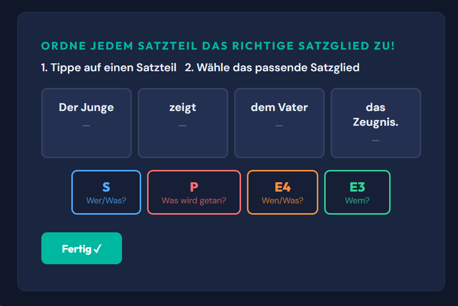 Beispiel-Aufgabe Satzglieder zuordnen