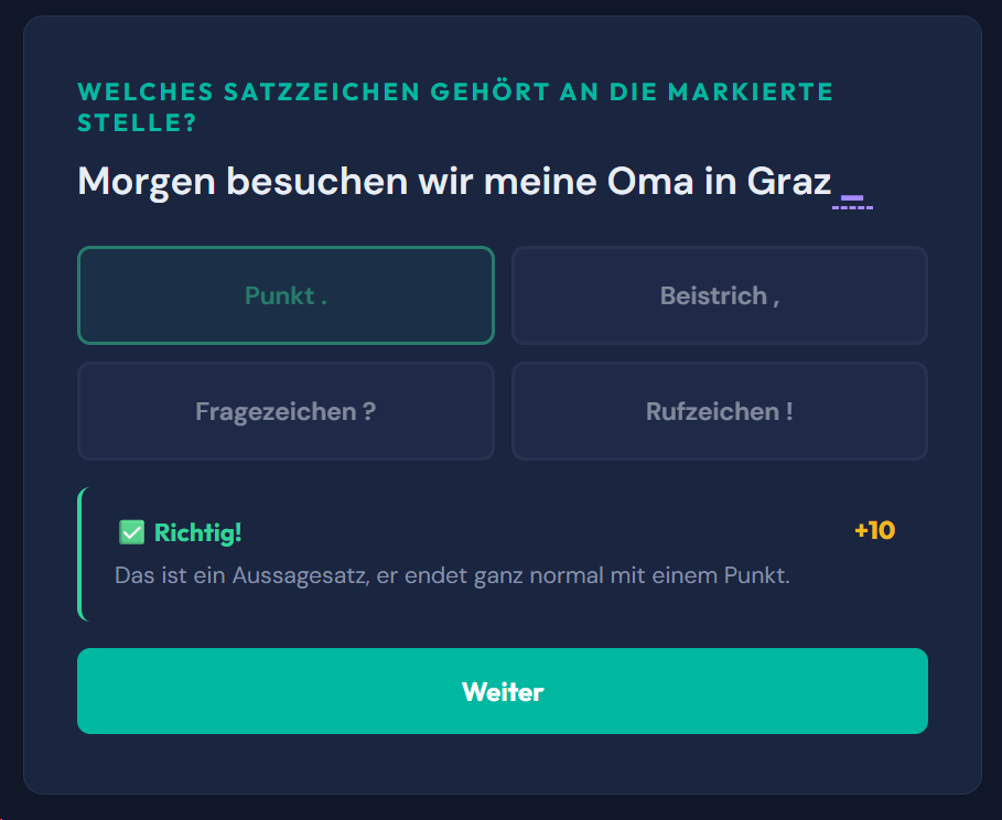Beispiel-Aufgabe Satzzeichen